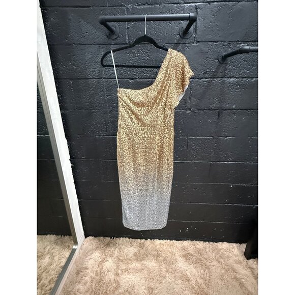Marchesa Notte Ombre Sequin One-Shoulder Flutter Dress Size 6 Retails $895 - Picture 3 of 5